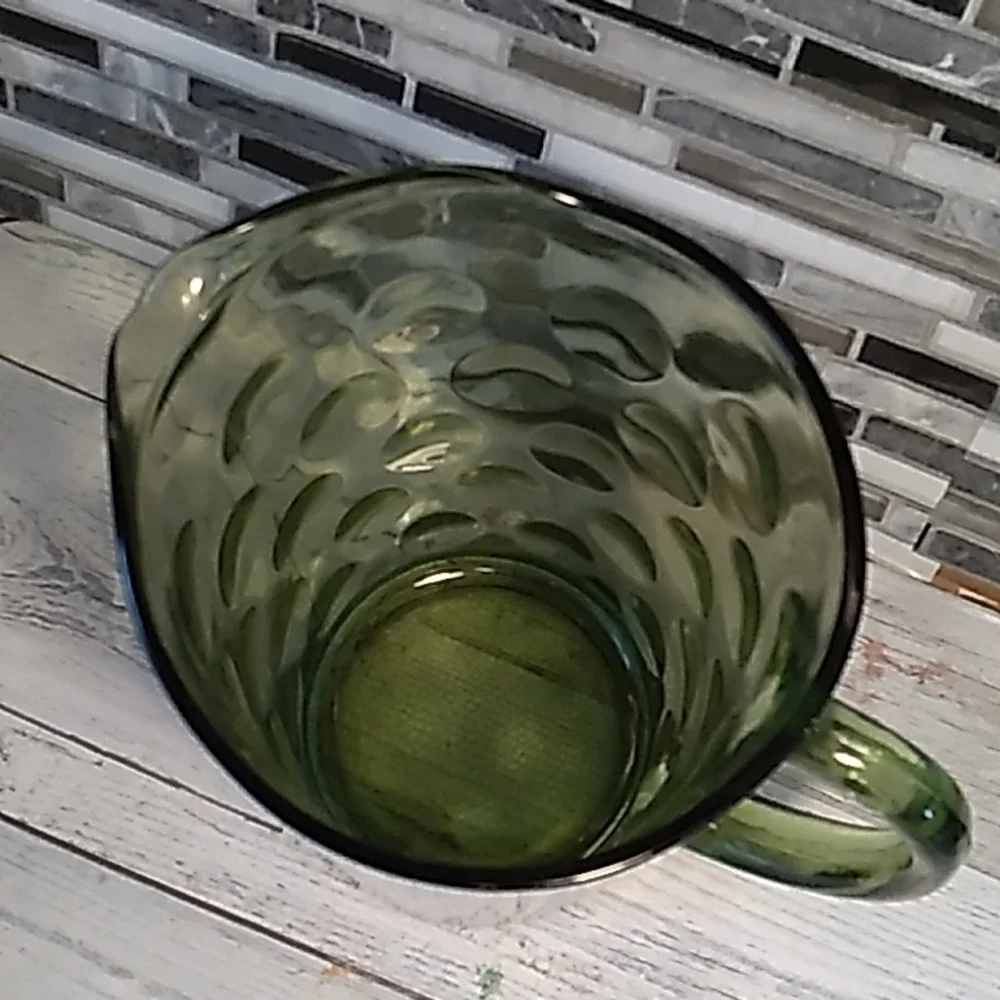 Vintage 1960s green pitcher polka dot thumbprint pitcher retro pitcher glass MCM